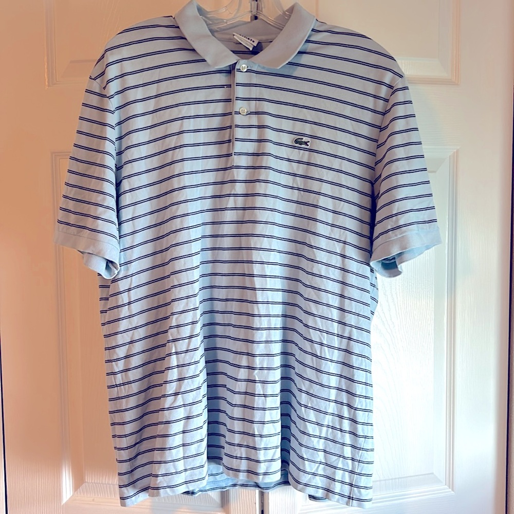 Lacoste size 7 light blue striped men’s polo